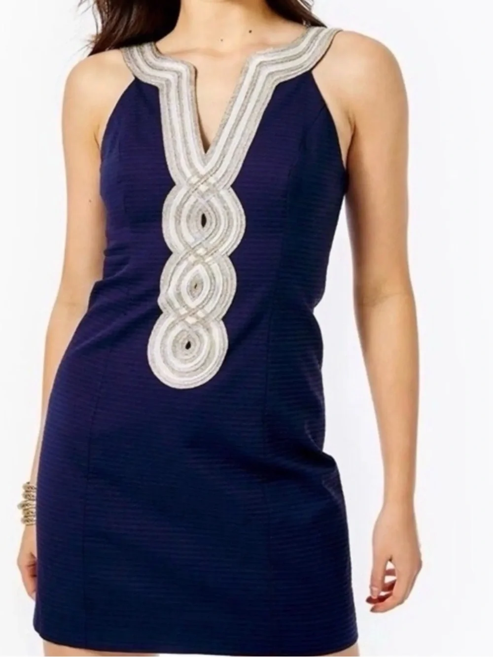 Lilly Pulitzer Navy Sleeveless V-Neck Mini Dress with Ivory Embellished Trim